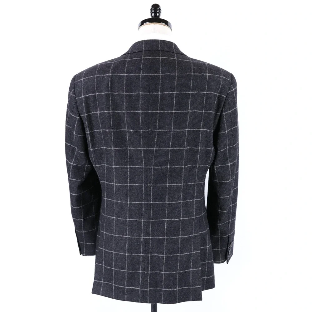 Armani Collezioni Blazer Mens 40R Black Gray Windowpane Cashmere Made in Italy